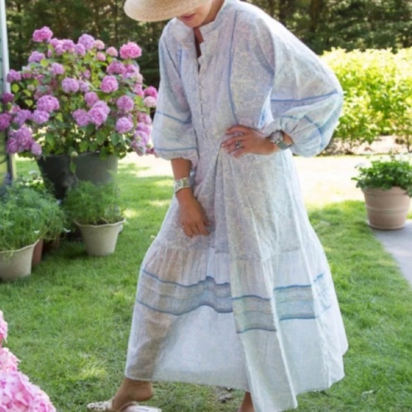 Sue Sartor Dresses & Skirts - Sue Sartor India Amory Floral Midi Tie Waist Dress Blue White Size Small